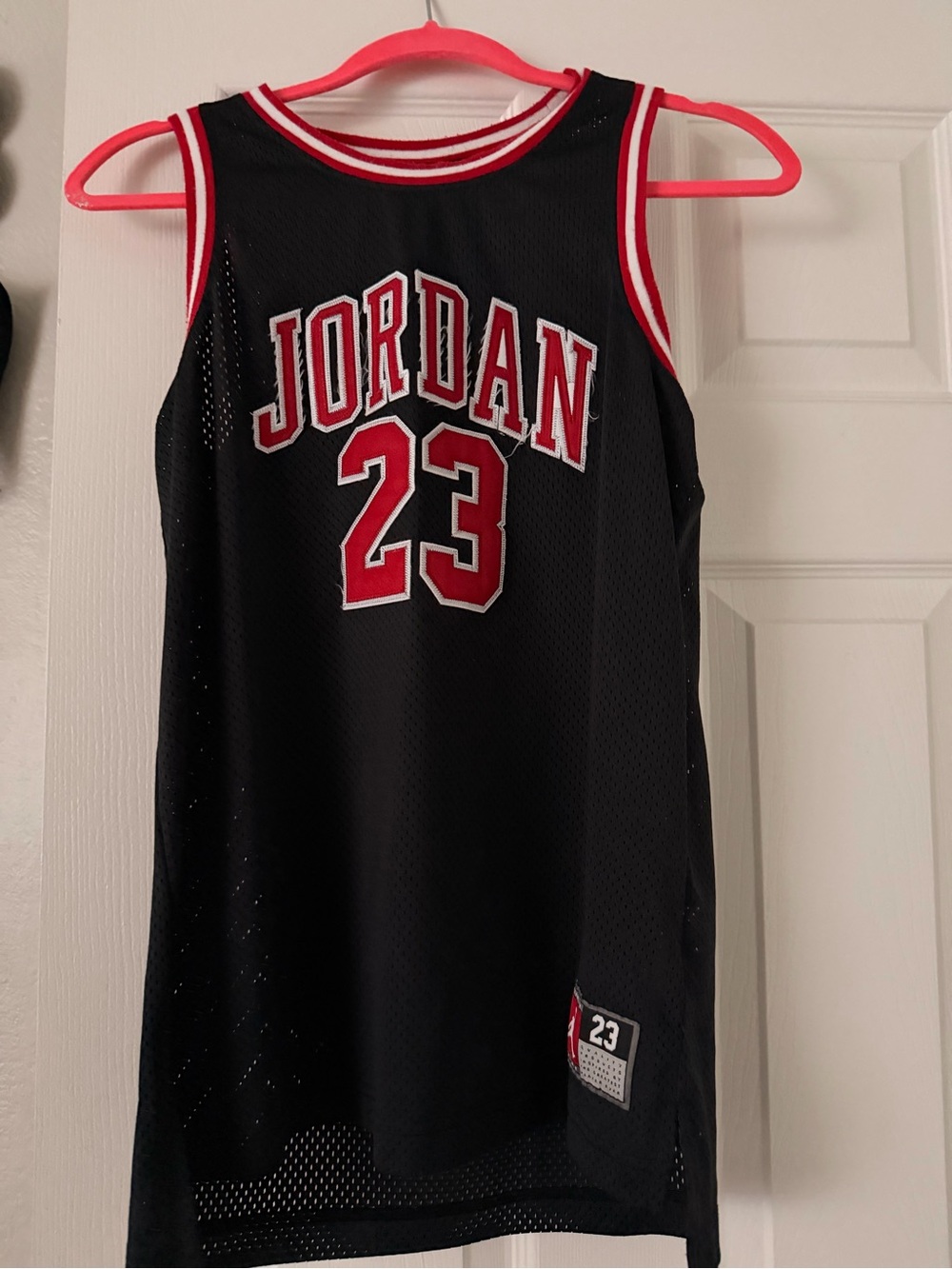 Jordan Black and Red Mesh Basketball Jersey 23